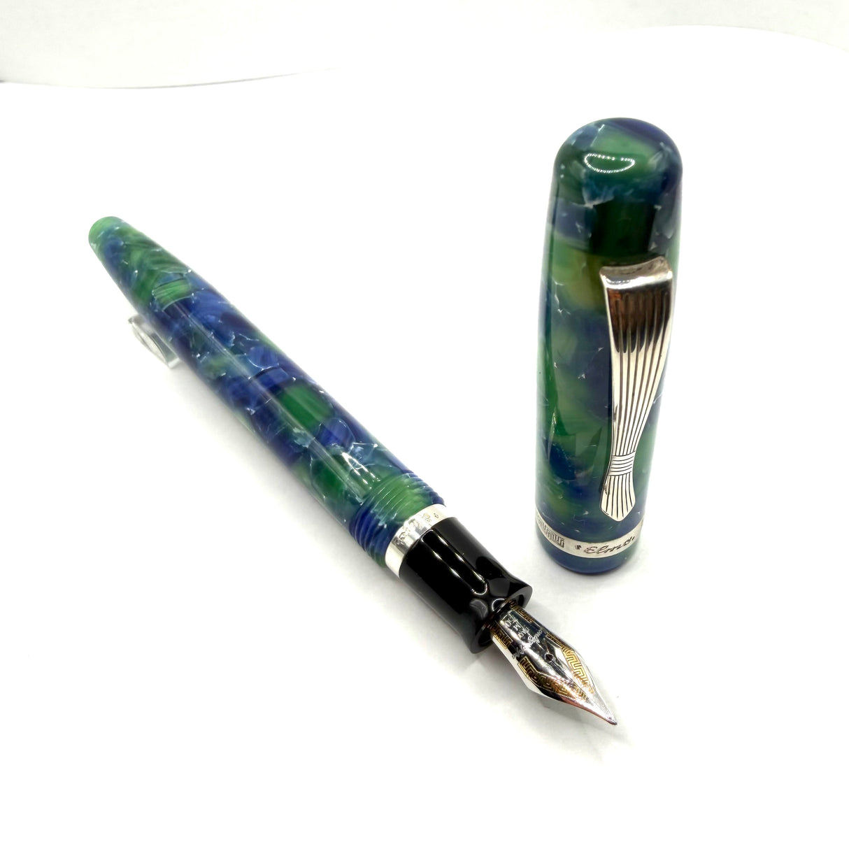 Montegrappa Elmo Asolo (Blue/Green Marbled) Fountain Pen - Medium 18kt Gold Nib