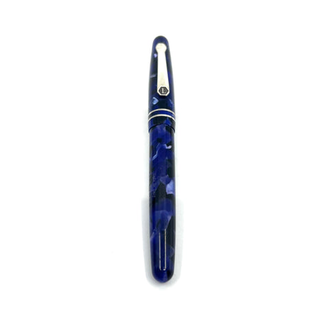 Levenger Blue Marbled Argento Fountain Pen - Broad 18kt Gold Nib