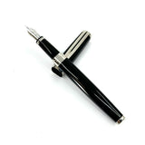 Waterman Oversized Exception Black Fountain Pen - Alternating Sides of Charcoal Stripes -Medium 18kt Gold Nib