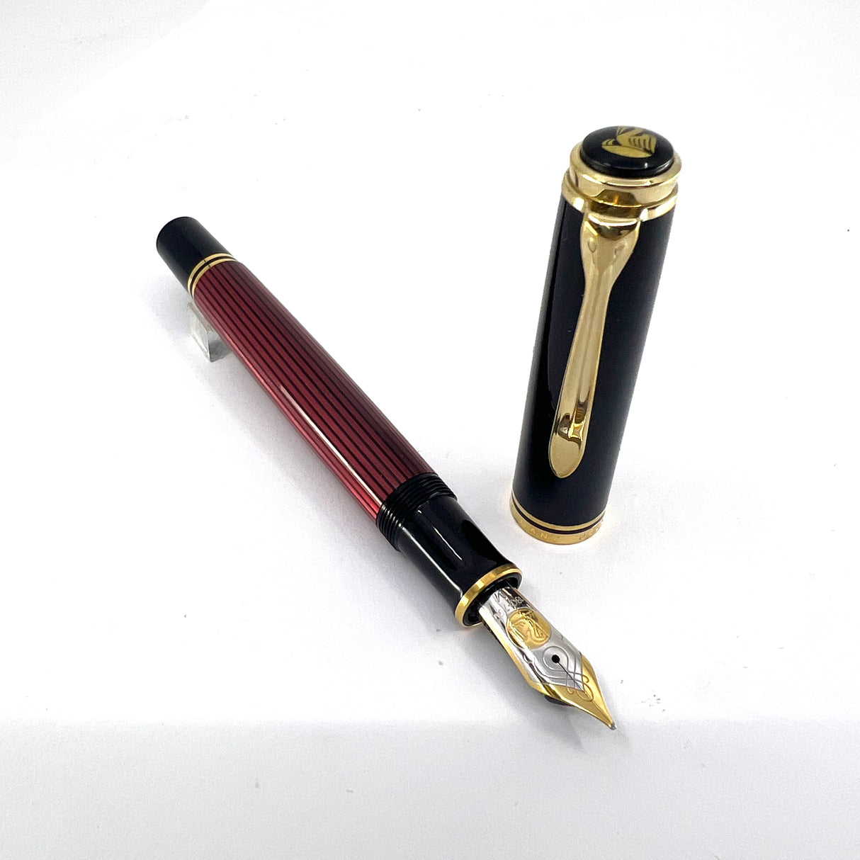 Pelikan M800 Black/Red Striped Fountain Pen - The Original! - Medium 18kt Gold Nib