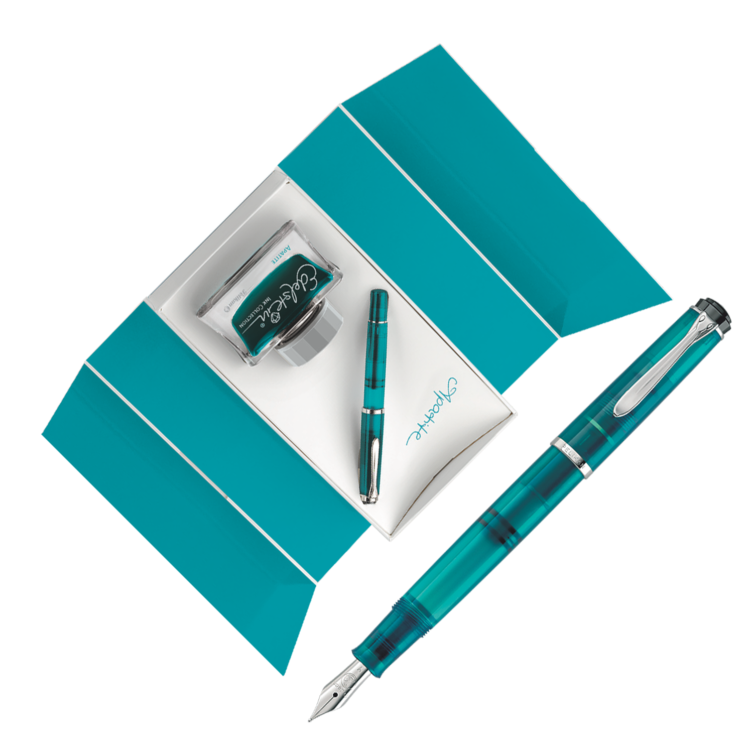 Pelikan Classic 205 Apatite TurquoiseBlue Fountain Pen & Ink Set
