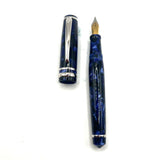 Laban Oversized Blue Marble Fountain Pen - Broad Gold-Plated & Steel Nib