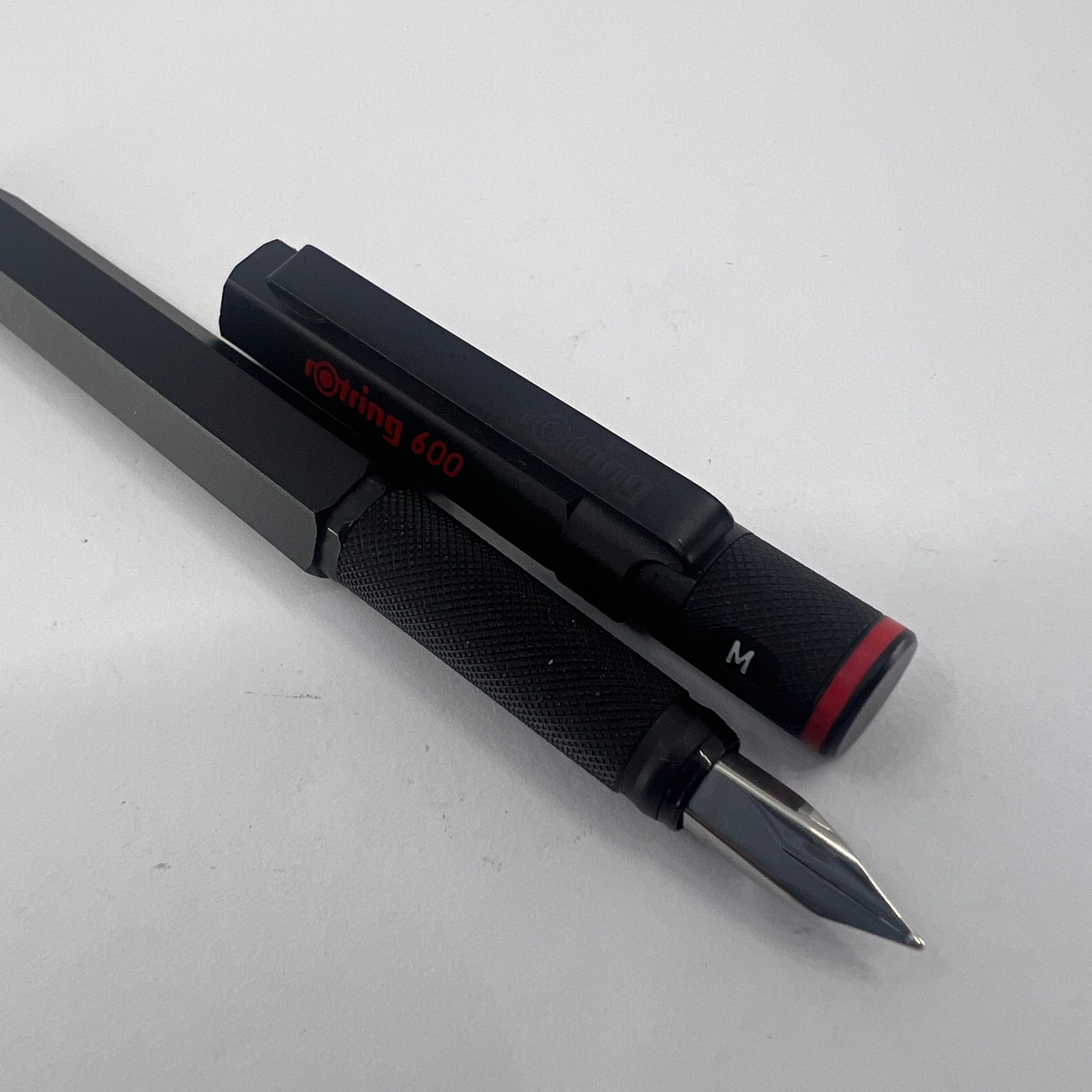 Rotring #600 Black Metal Six-Sided Fountain Pen - Medium Stainless
