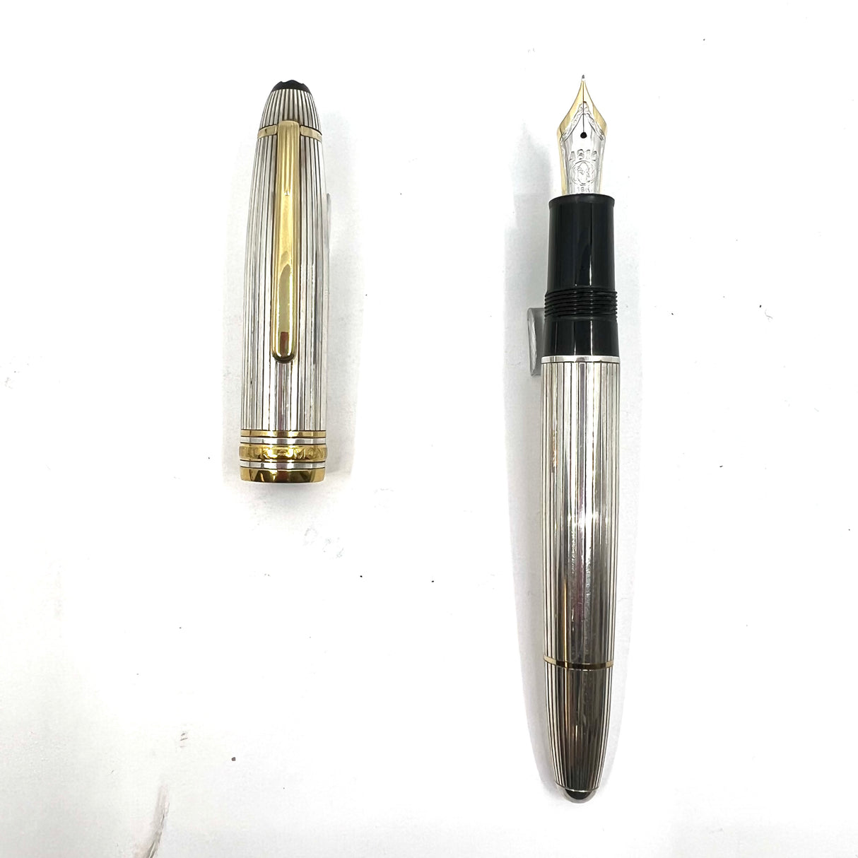 Montblanc Meisterstück Solitaire Le Grand TRAVELER Striped Sterling Silver #147SP Fountain Pen