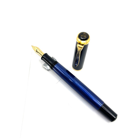 Pelikan Early M400 Black/Blue Striped Fountain Pen - Medium 14kt Gold  Nib