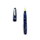 Levenger Blue Marbled Argento Fountain Pen - Broad 18kt Gold Nib