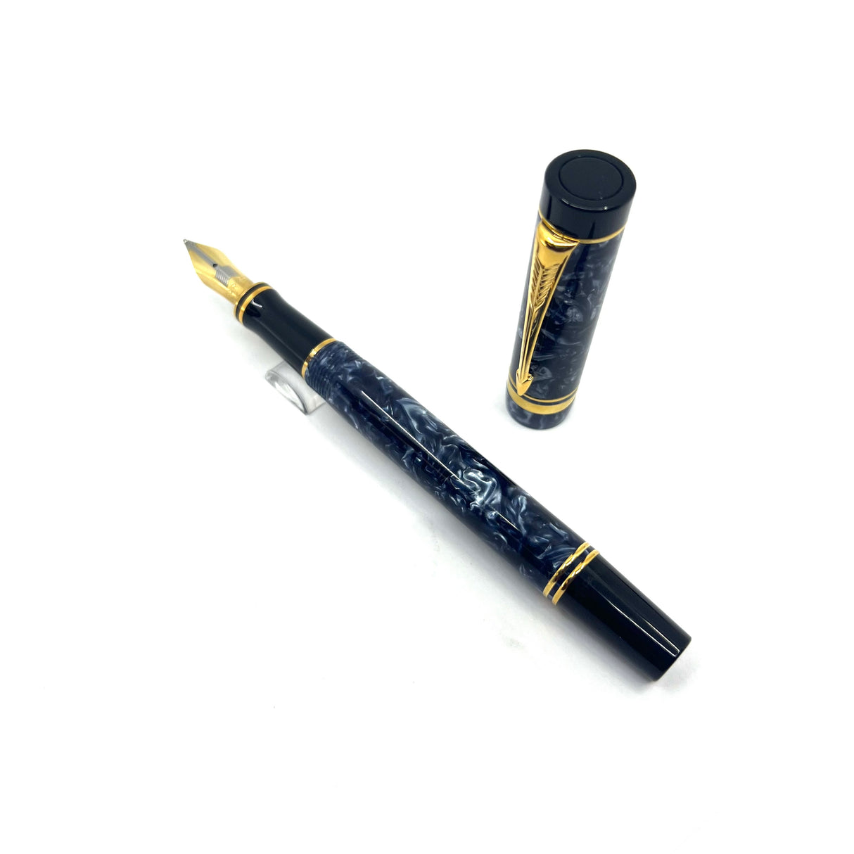 Parker International Duofold Blue Marble Fountain Pen - Medium 18kt Gold Nib