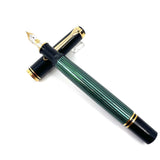 Pelikan M600 Fountain Pen - Black Cap/Green Striped Barrel - Fine 14kt Gold Nib