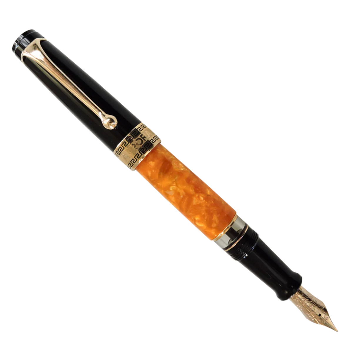 Aurora Optima O’ Sole Mio Auroloide Black Resin w/ Marbled Orange Fountain Pen