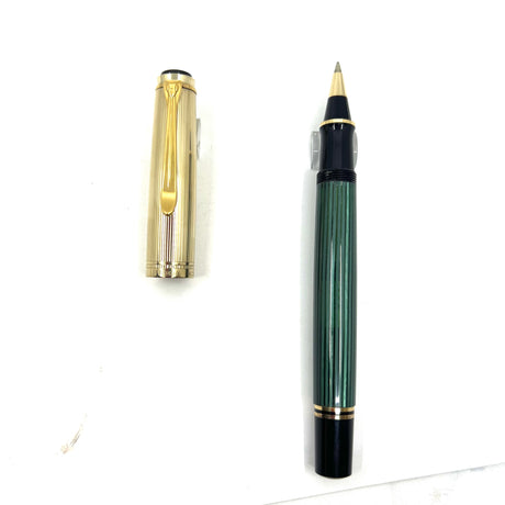 Pelikan Souveran R650 Rollerball - Gold Vermeil Cap - Green Striated Barrel