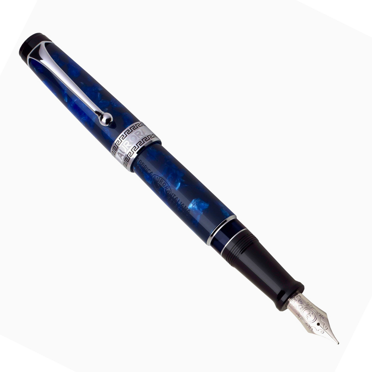 Aurora Optima Auroloide Blue w/ Chrome Trim Fountain Pen