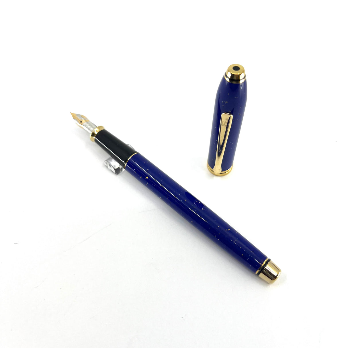 Cross Townsend Blue Lapis Lazuli/ 22K Gold Dust  Fountain Pen - Circa 1998 - Fine 18kt Gold Nib