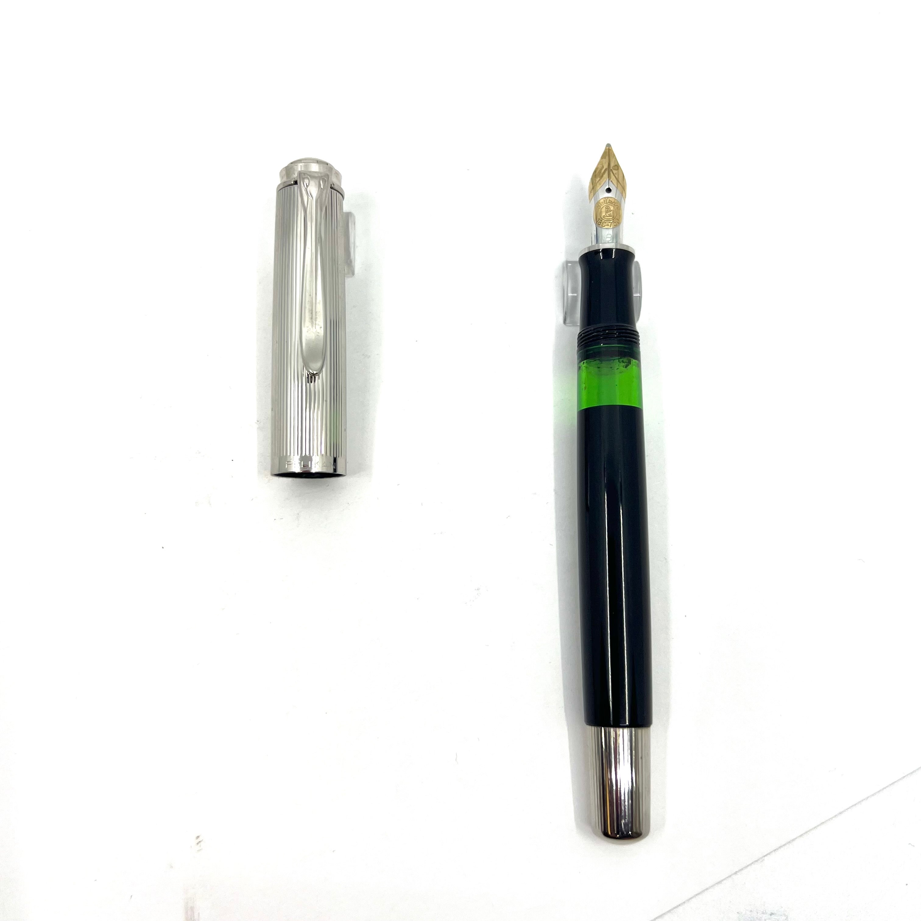 レア　Pelikan　ペリカン　M730　M-nib　PF刻印 Pelikan M730 Souveran Sterling Silver & Black Fountain Pen