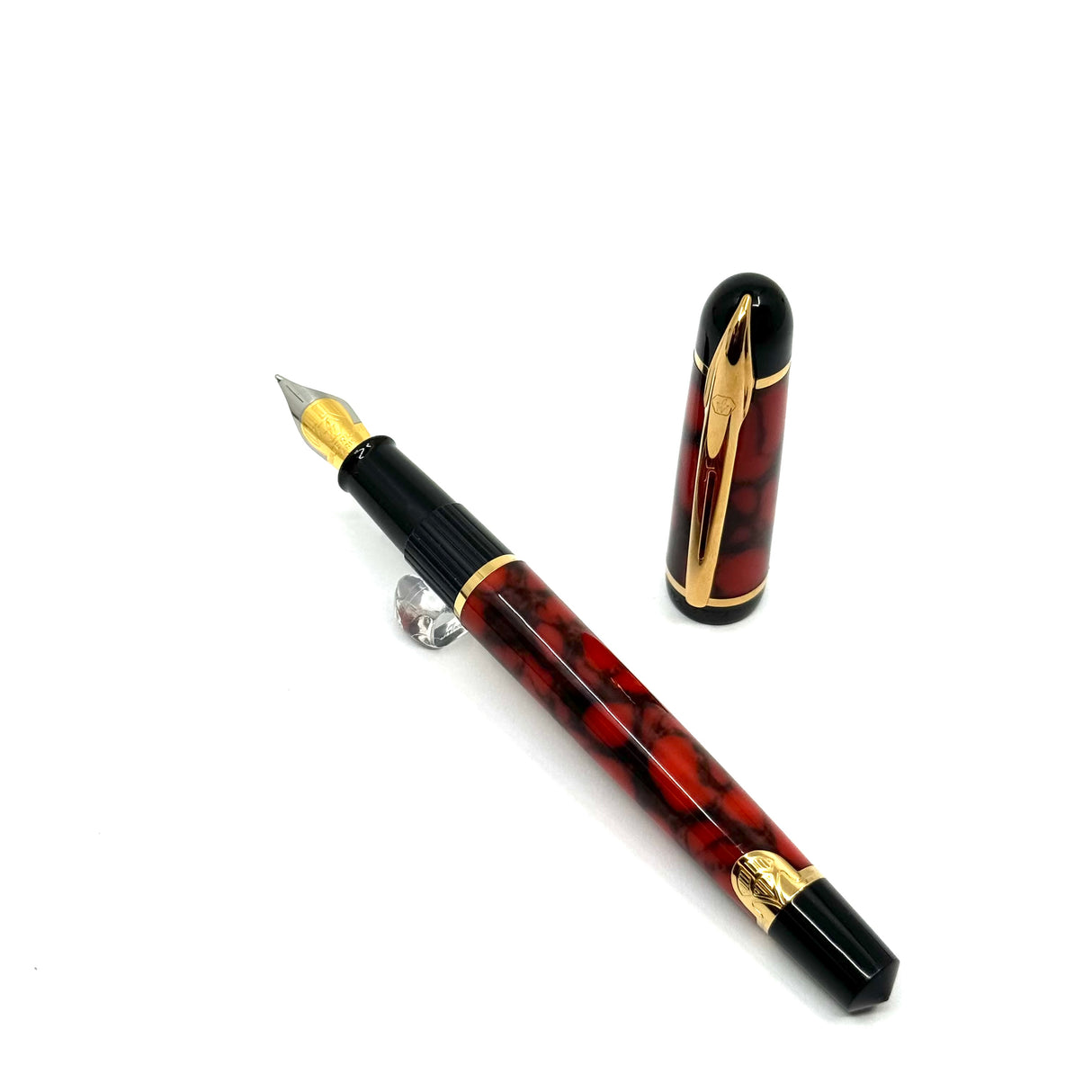 Waterman Phileas Red/Black Marble Fountain Pen  - Broad Gilt Stainless Nib