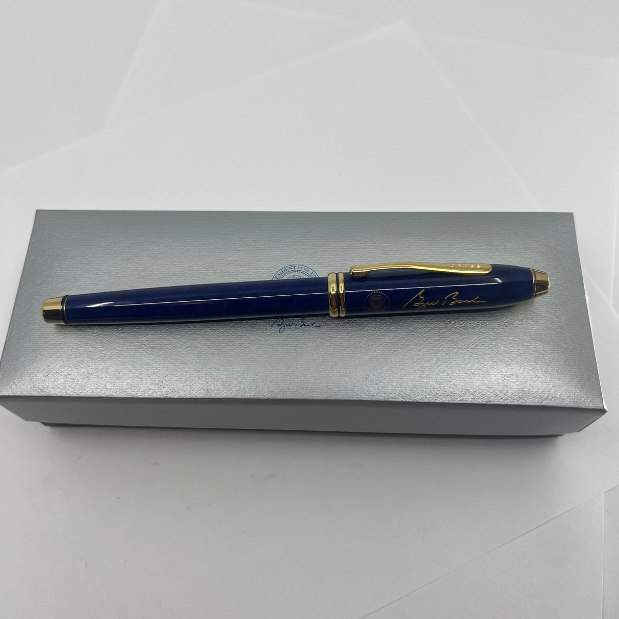 Cross Townsend Marbled Midnight Blue Selectip Rollerball with President George Bush Facsimile Signature & Presidential Seal Engraved on  both the Pen & Box!