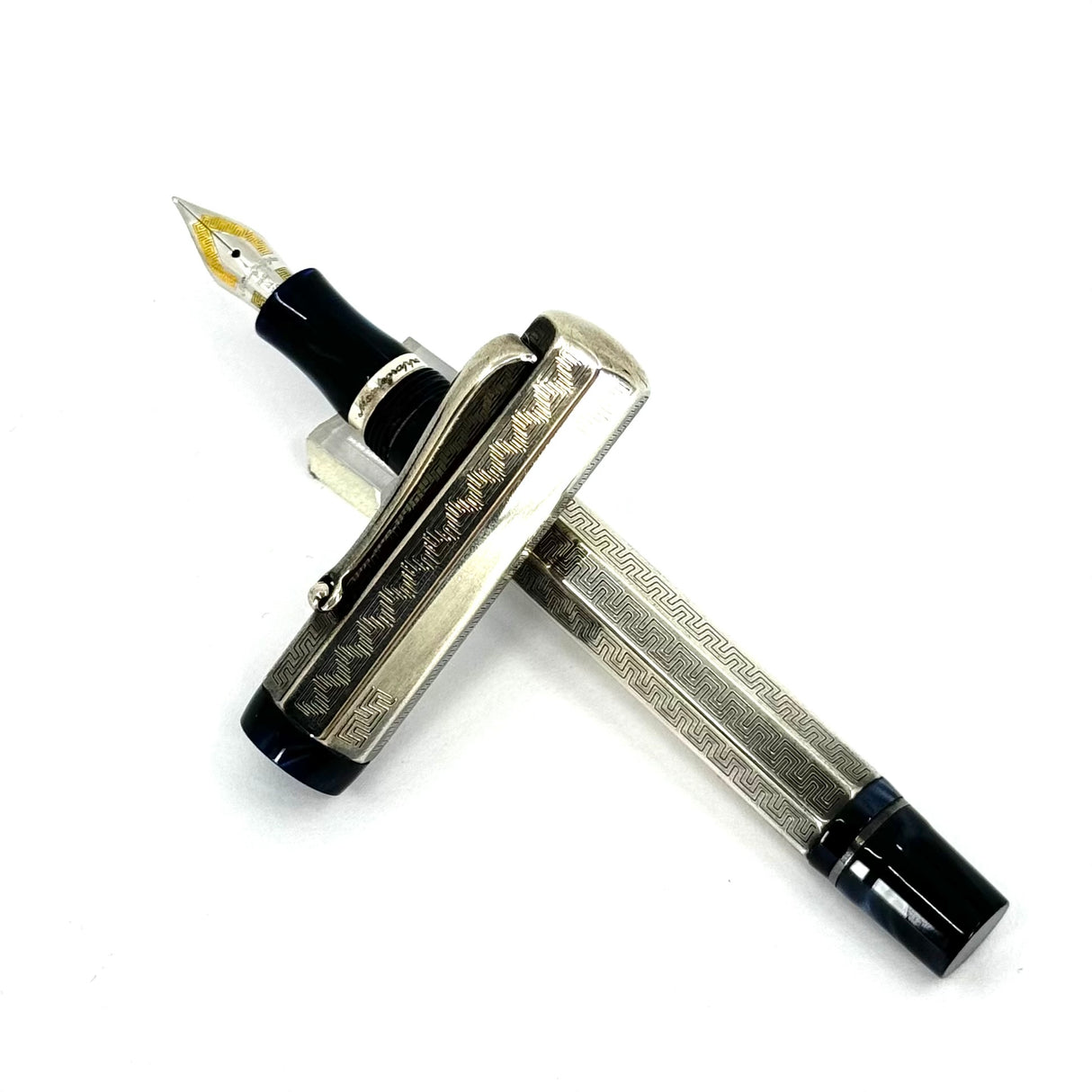 Montegrappa Privilege 8-Sided Sterling Silver Mid-Size Fountain Pen-Medium 18kt Gold Nib