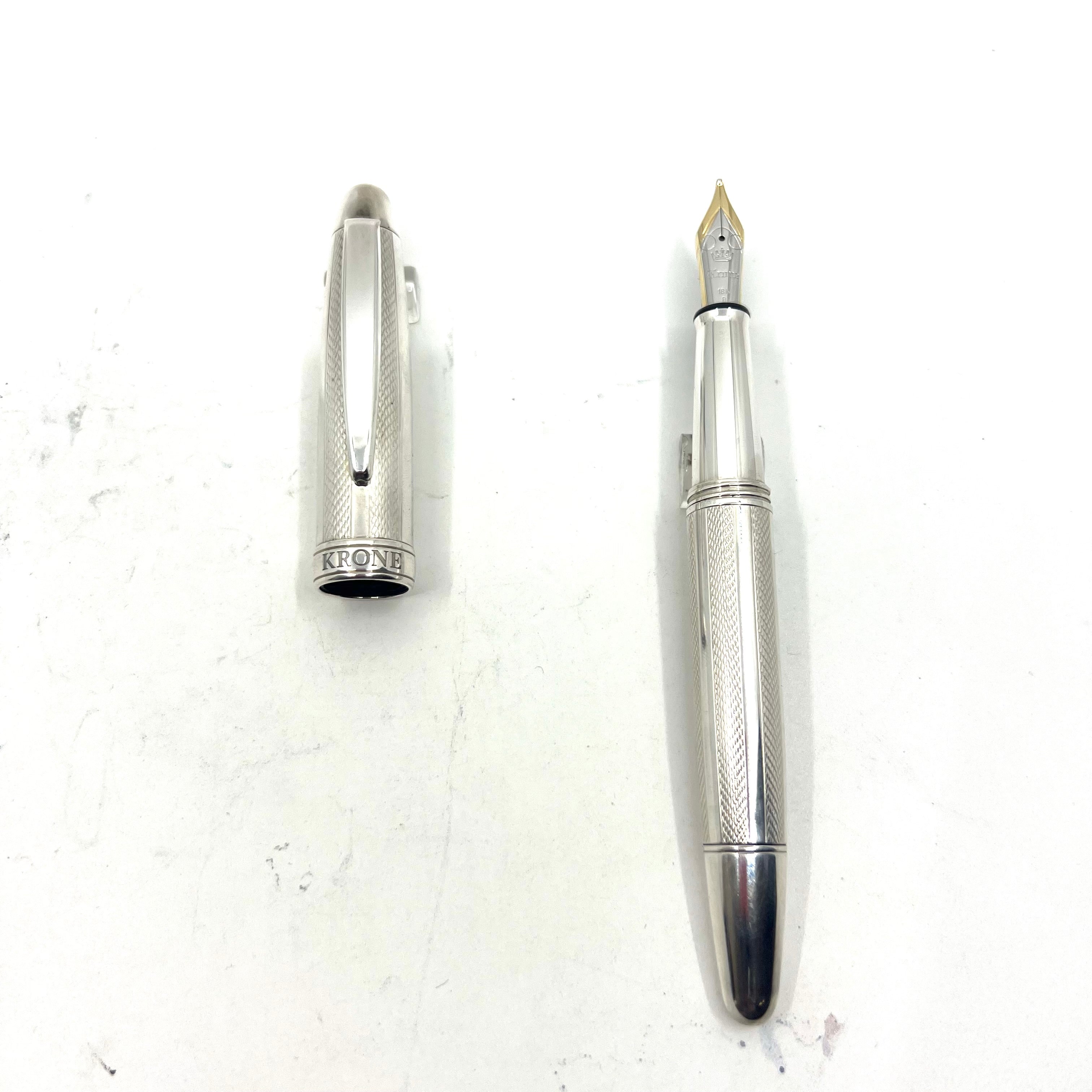 Krone Sterling Silver Oversized Fountain Pen - Alternating Smooth