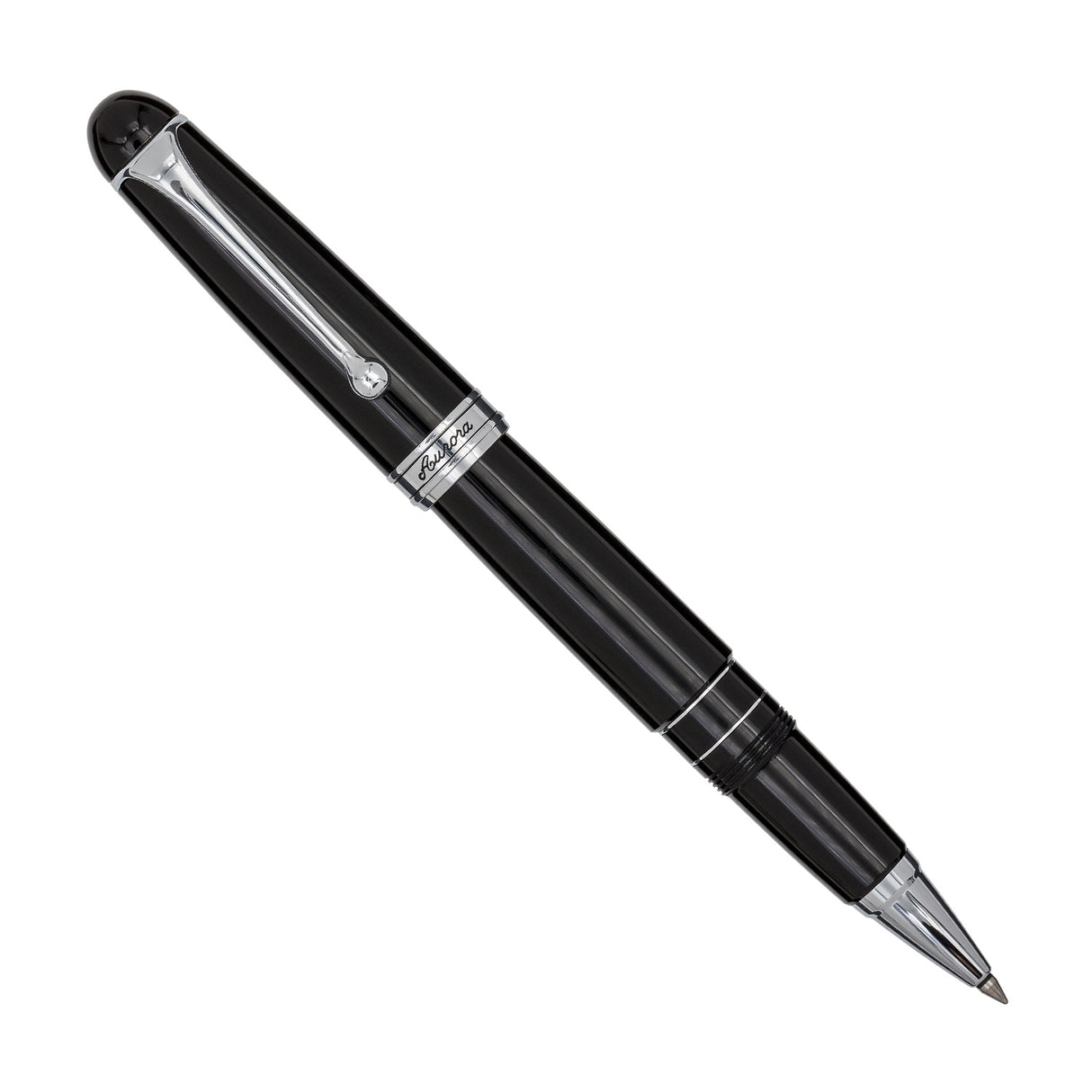 Aurora 88 Silver Plated w/Nikargenta Trim Large Black - Rollerball