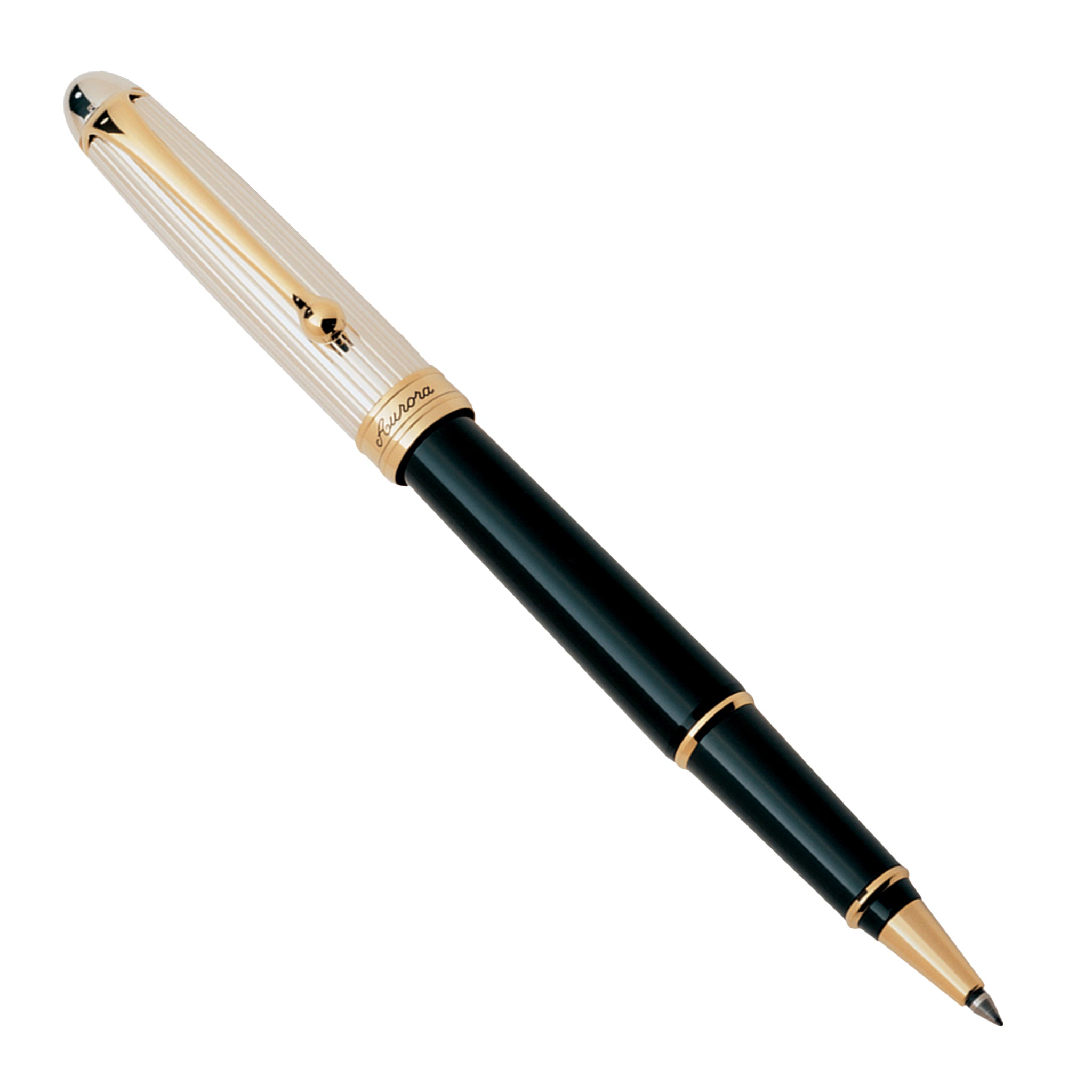 Aurora 88 Sterling Silver Cap / Black Barrel Rollerball – Fountain
