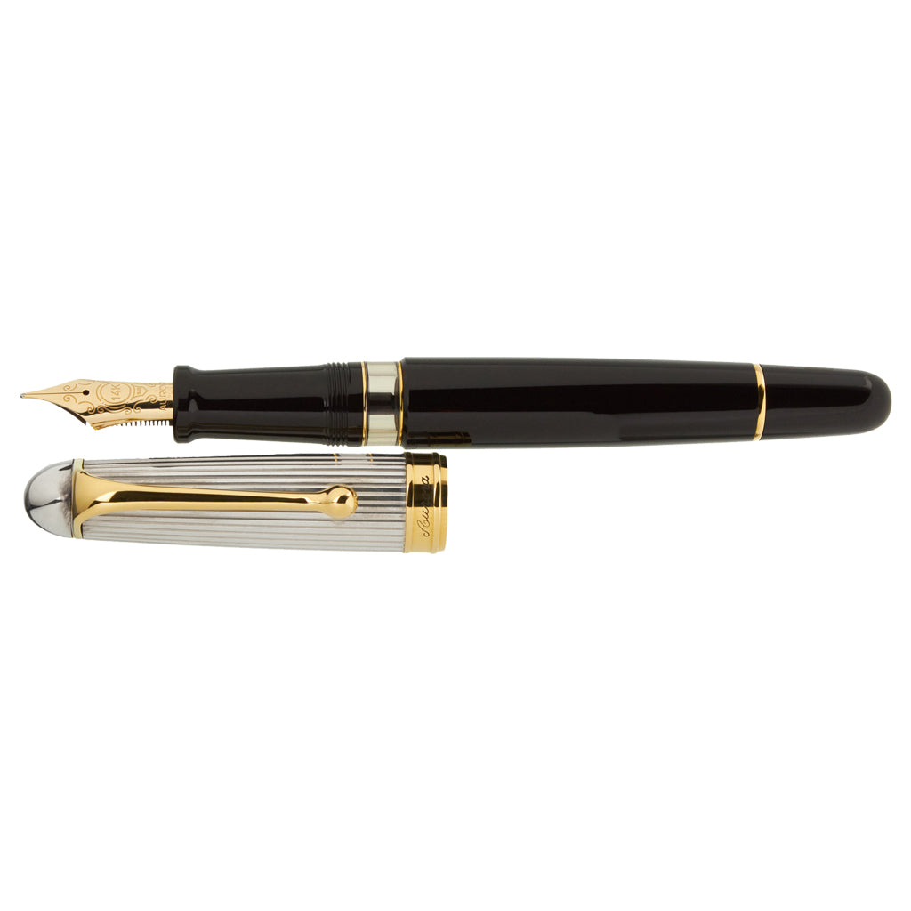 Aurora 88 Sterling Silver Cap / Black Barrel Large Fountain