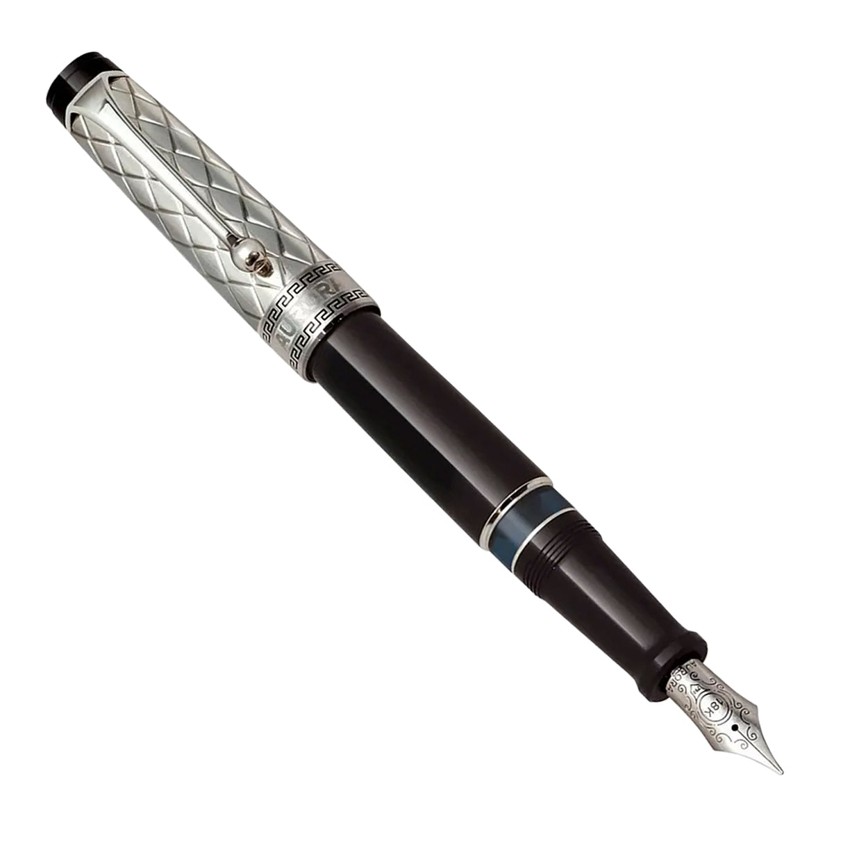 Aurora Riflessi Black Barrel and Sterling Silver Cap Fountain Pen