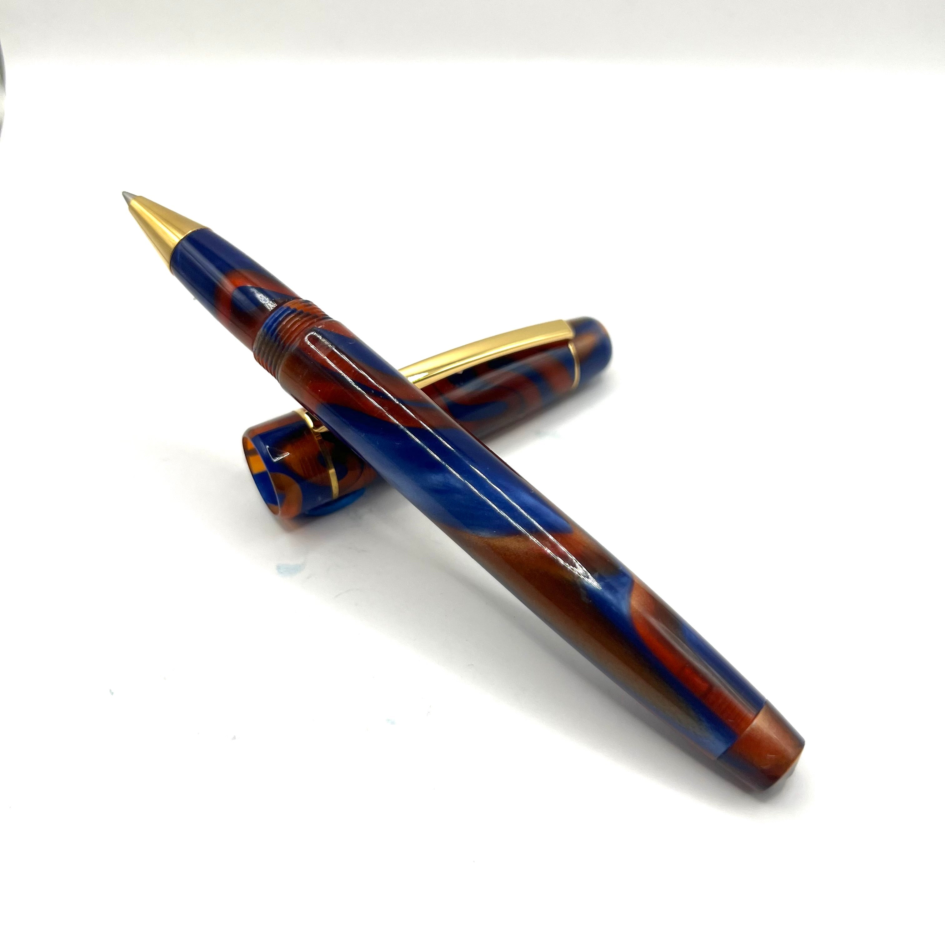 Bexley BX701 Lustrous Blue & Amber Swirl Rollerball – Fountain Pen