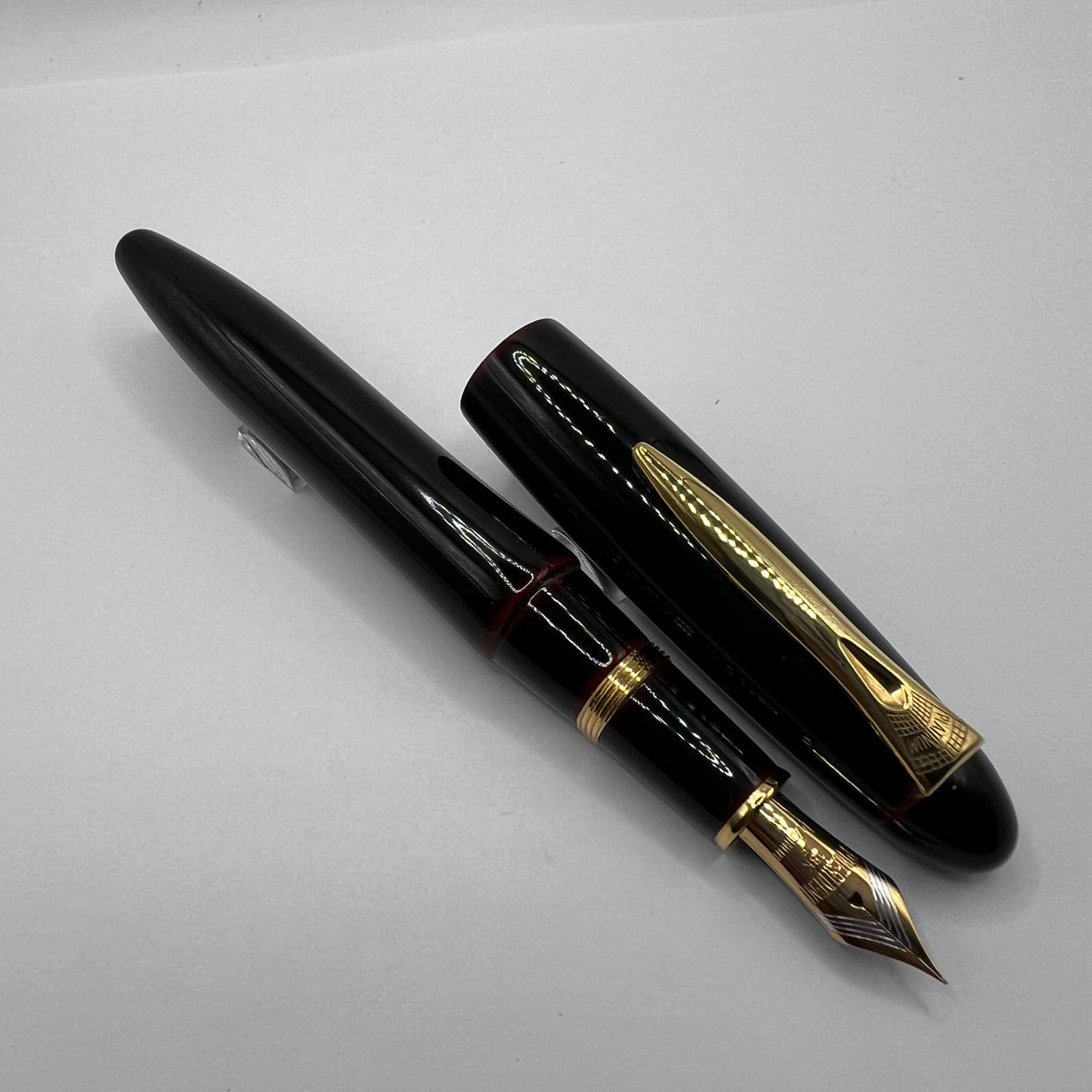 Platinum Izumo Urushi Akatame(Red) Hand Painted Lacquer Oversized Fountain Pen  - Fine 18kt Gold Nib