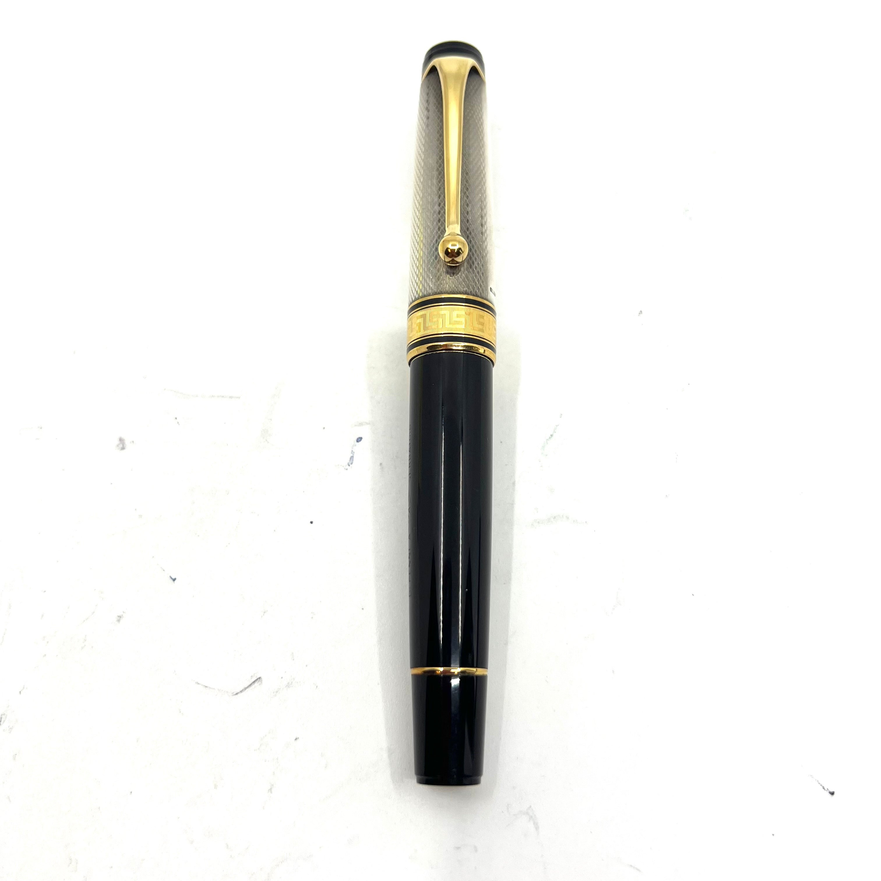 Aurora Optima Black Resin/Sterling Silver Guilloche Cap Fountain