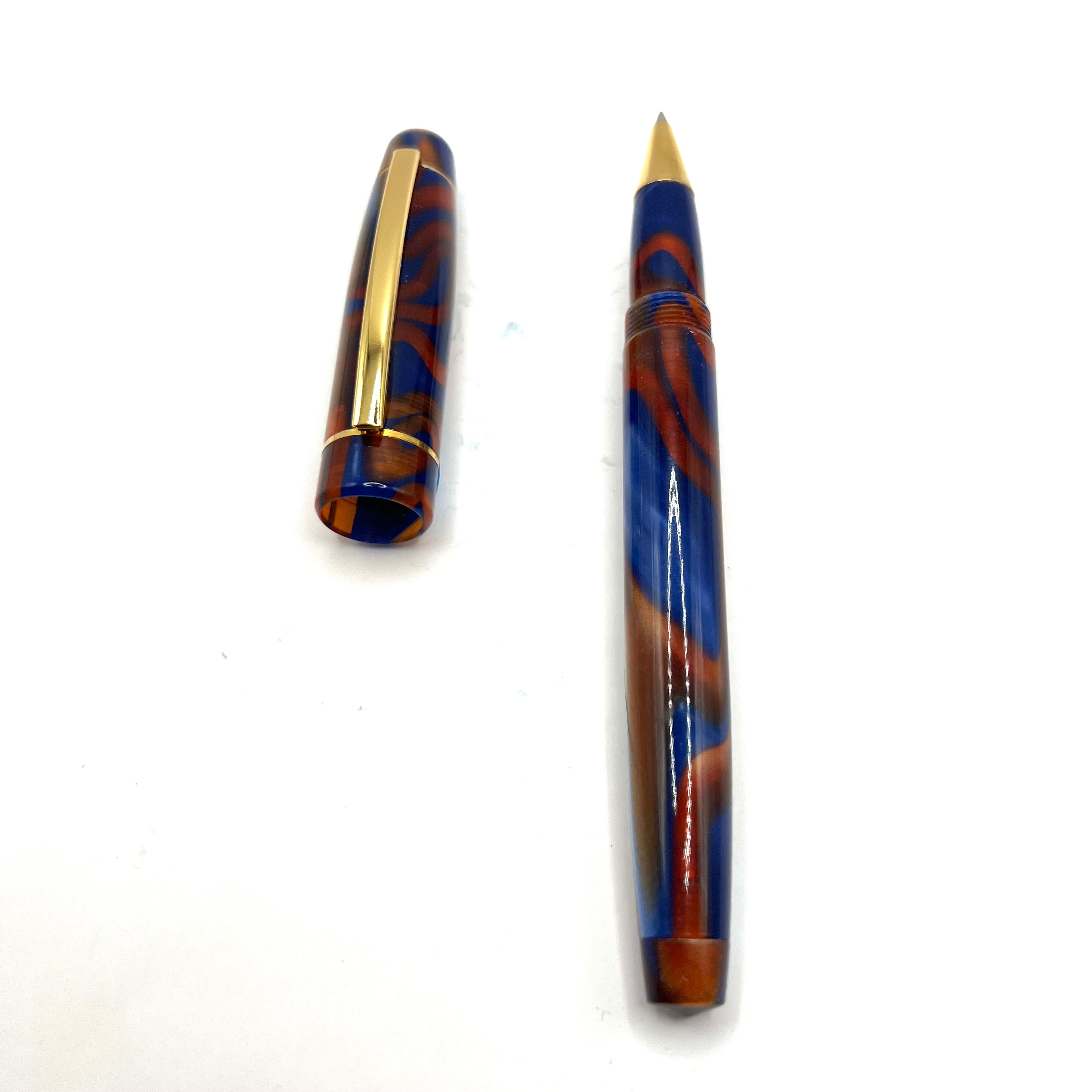 Bexley BX701 Lustrous Blue & Amber Swirl Rollerball – Fountain Pen