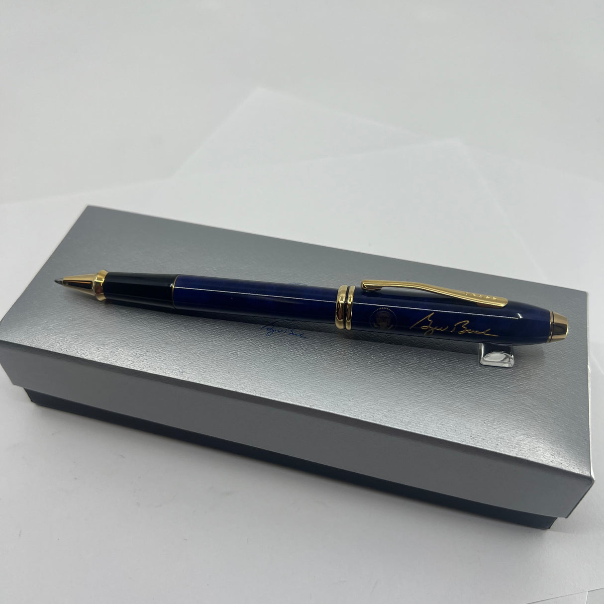 Cross Townsend Marbled Midnight Blue Selectip Rollerball with President George Bush Facsimile Signature & Presidential Seal Engraved on  both the Pen & Box!