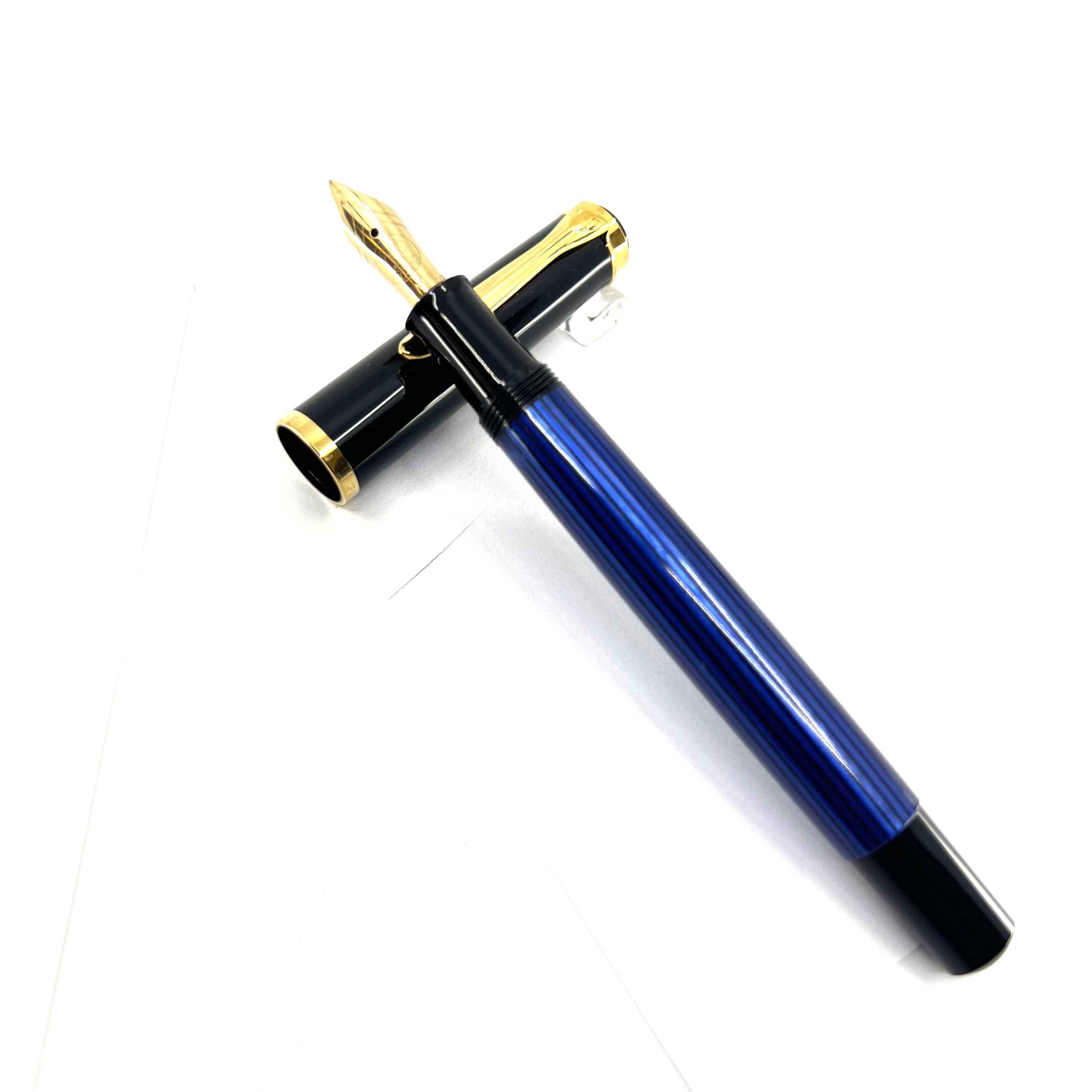 Pelikan Early M400 Black/Blue Striped Fountain Pen - Medium 14kt