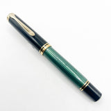 Pelikan Early Souveran M1000 Green Striped Barrel/Black Cap Fountain Pen  - Extra Fine 18C Gold Nib