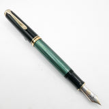 Pelikan Early Souveran M1000 Green Striped Barrel/Black Cap Fountain Pen  - Extra Fine 18C Gold Nib