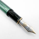 Pelikan Early Souveran M1000 Green Striped Barrel/Black Cap Fountain Pen  - Extra Fine 18C Gold Nib