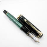 Pelikan Early Souveran M1000 Green Striped Barrel/Black Cap Fountain Pen  - Extra Fine 18C Gold Nib