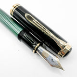 Pelikan Early Souveran M1000 Green Striped Barrel/Black Cap Fountain Pen  - Extra Fine 18C Gold Nib