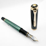 Pelikan Early Souveran M1000 Green Striped Barrel/Black Cap Fountain Pen  - Extra Fine 18C Gold Nib