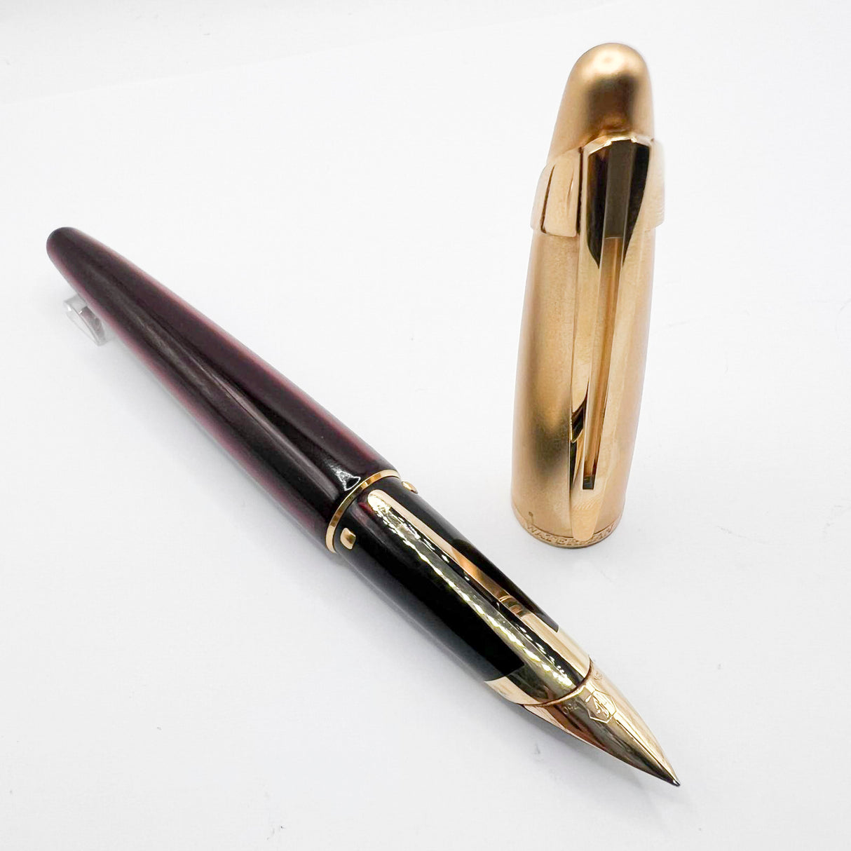 Waterman Edson Ruby Red Translucent Fountain Pen - Medium 18kt Gold Nib - Scarce in Red!