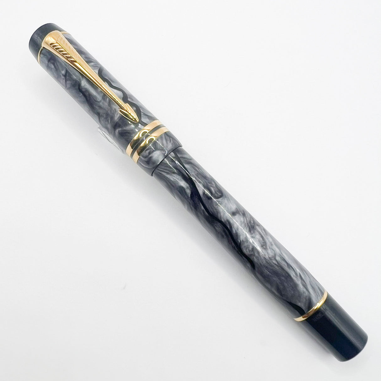 Parker Duofold Centennial (Largest) Marbled Gray, Pearl & Black Fountain Pen - Extra Fine 18kt Gold Nib