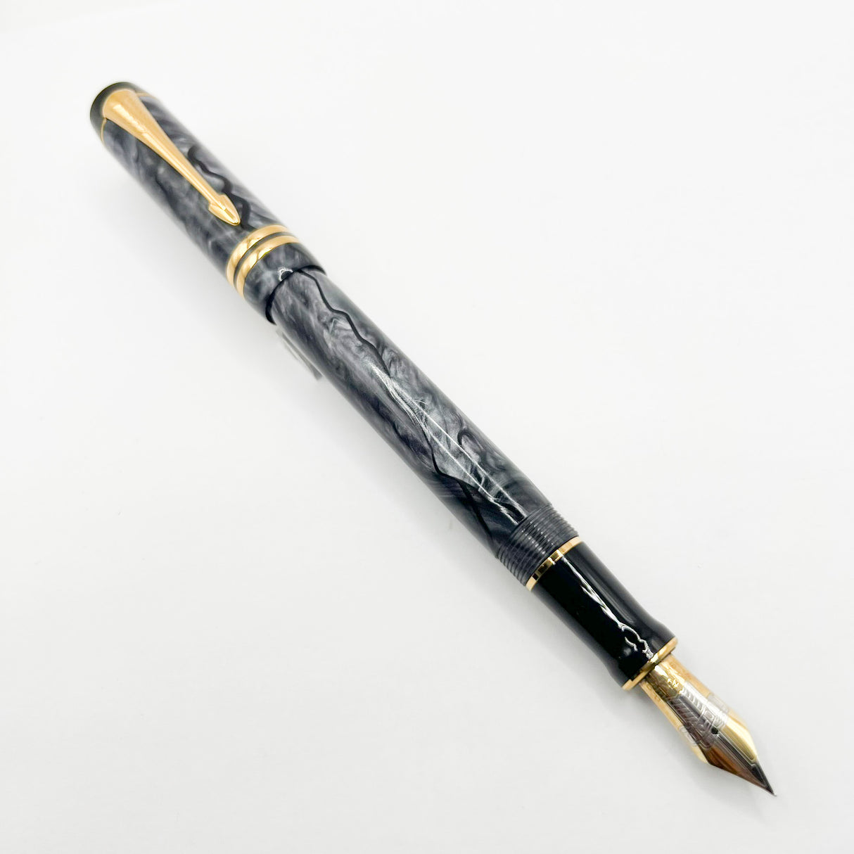 Parker Duofold Centennial (Largest) Marbled Gray, Pearl & Black Fountain Pen - Extra Fine 18kt Gold Nib