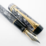 Parker Duofold Centennial (Largest) Marbled Gray, Pearl & Black Fountain Pen - Extra Fine 18kt Gold Nib