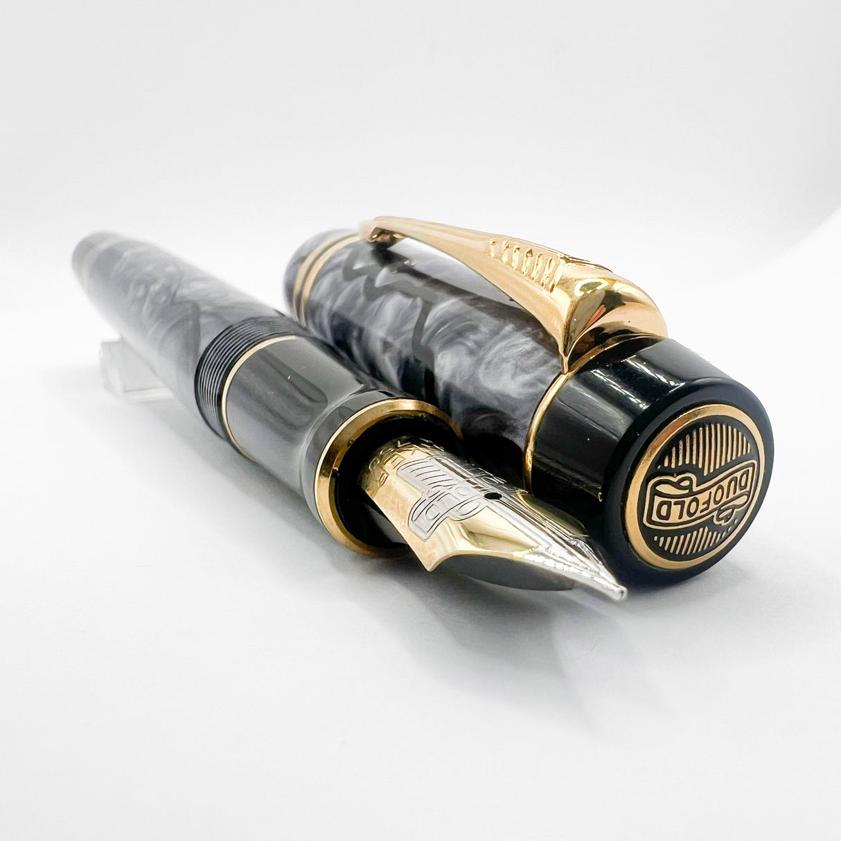 Parker Duofold Centennial (Largest) Marbled Gray, Pearl & Black Fountain Pen - Extra Fine 18kt Gold Nib