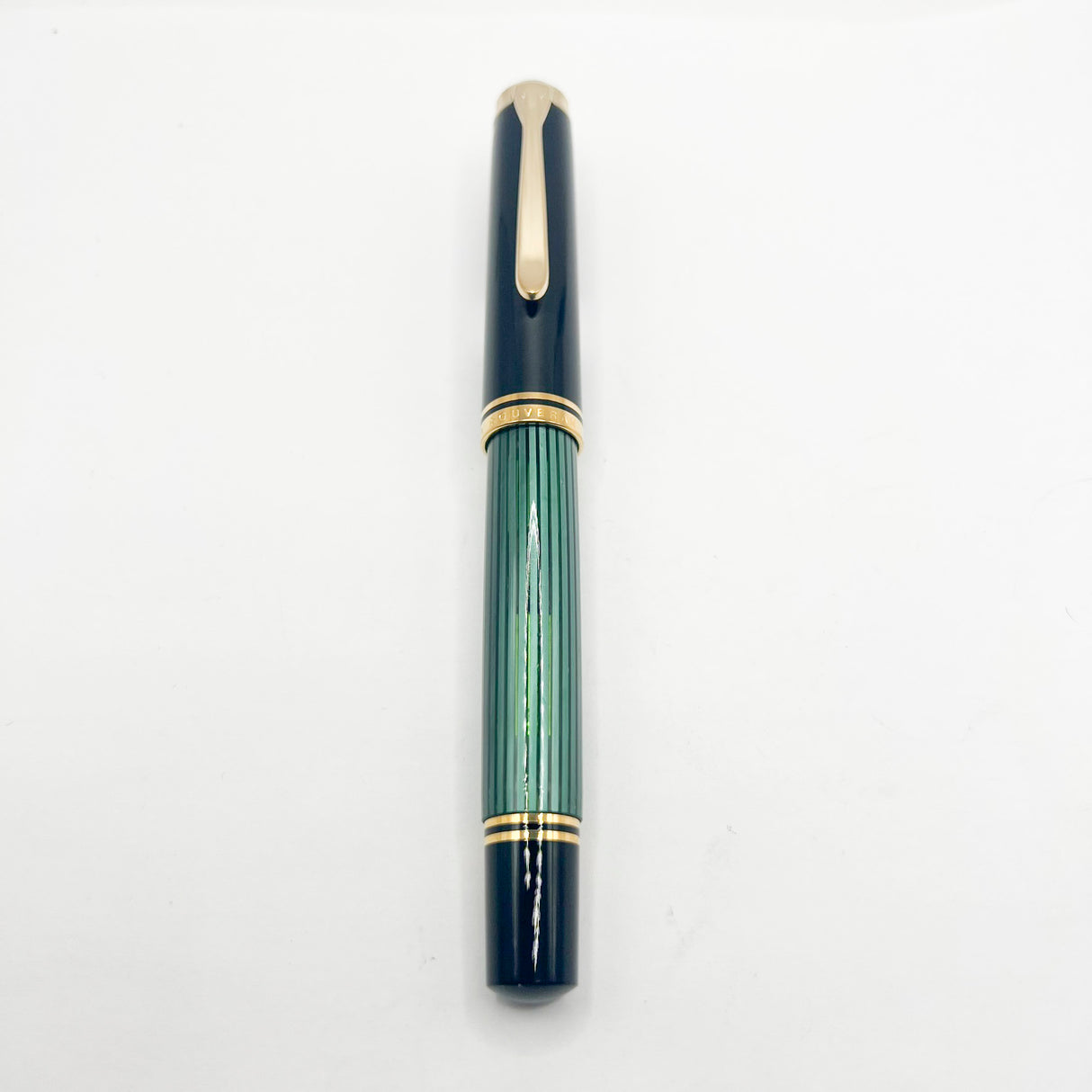 Pelikan M800 Souveran Black Cap & Green Striped Barrel Fountain Pen - Broad 18kt Gold Nib