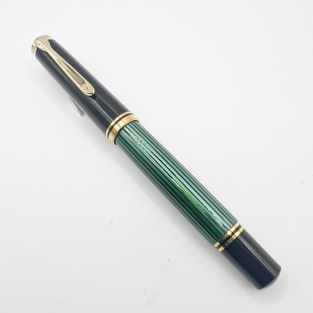 Pelikan M800 Souveran Black Cap & Green Striped Barrel Fountain Pen - Broad 18kt Gold Nib