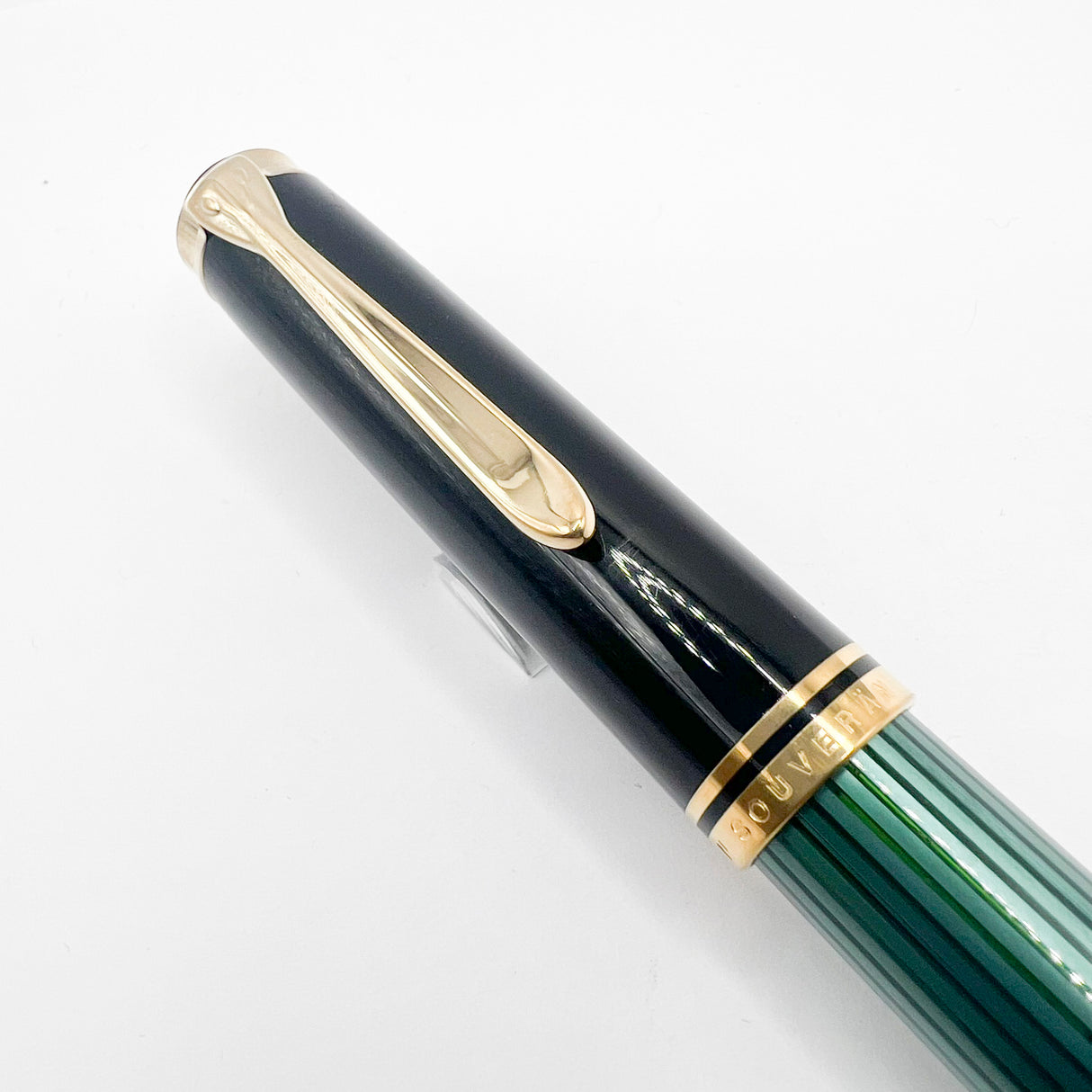 Pelikan M800 Souveran Black Cap & Green Striped Barrel Fountain Pen - Broad 18kt Gold Nib
