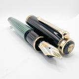 Pelikan M800 Souveran Black Cap & Green Striped Barrel Fountain Pen - Broad 18kt Gold Nib