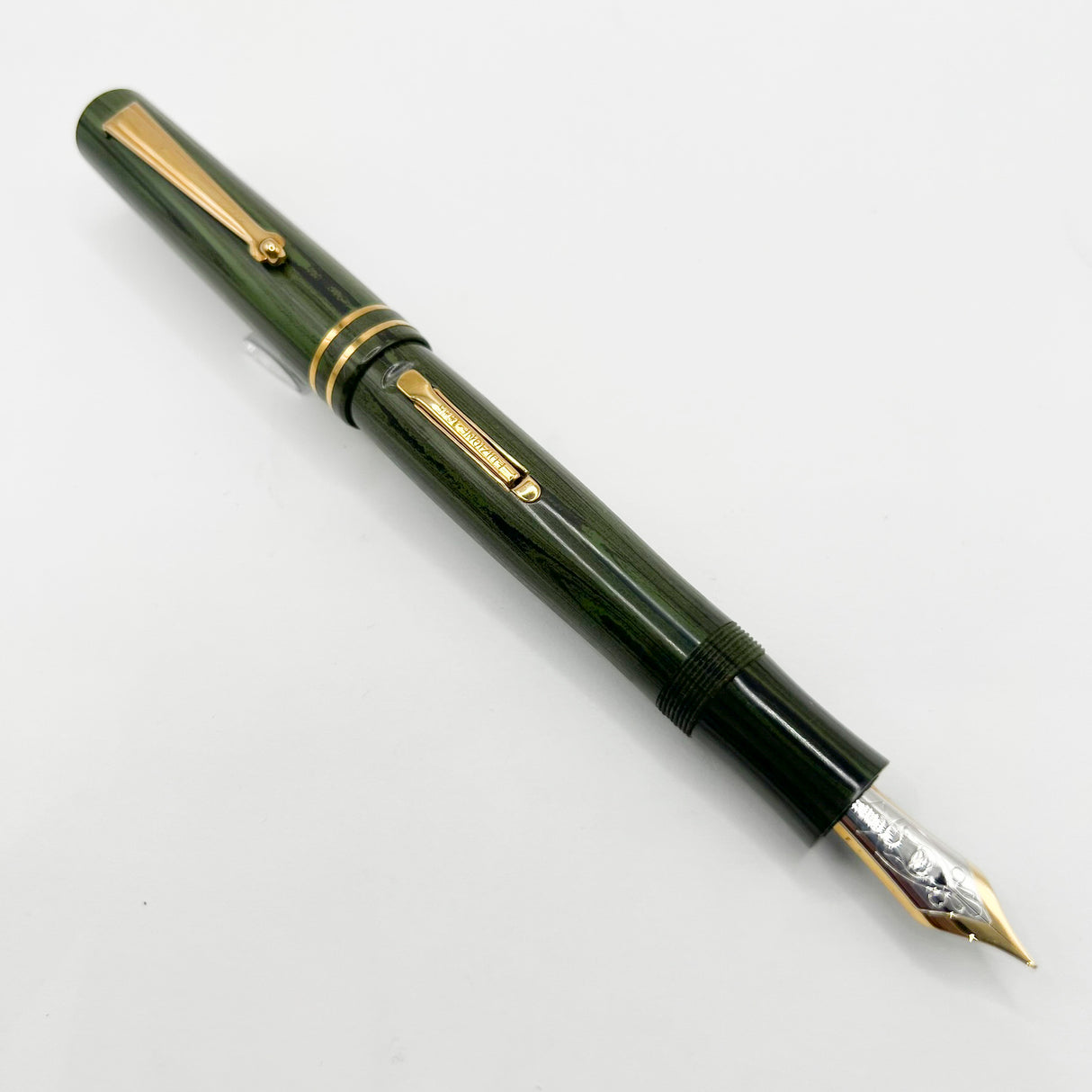 Delta Special Edition Astra Green/Black Ripple Ebonite Fountain Pen (1995) - Flexible Fine 18kt Gold Nib