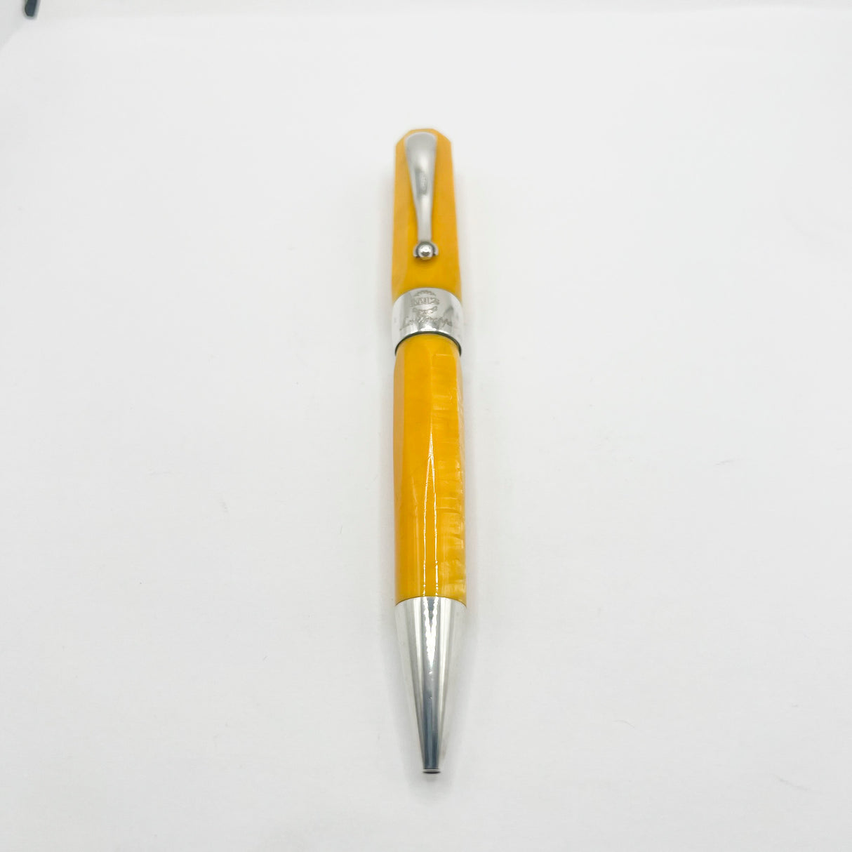 Montegrappa Symphony Lustrous Yellow Celluloid & Sterling Silver Facetted Ballpoint Pen