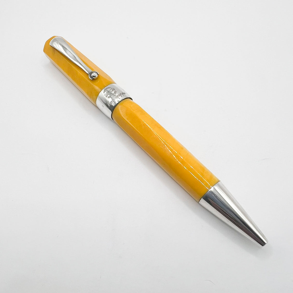 Montegrappa Symphony Lustrous Yellow Celluloid & Sterling Silver Facetted Ballpoint Pen