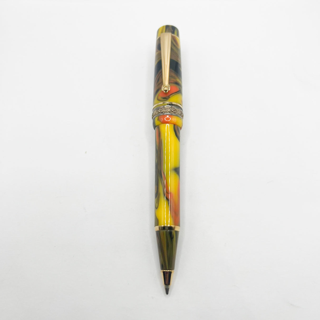 Delta Gallery Ballpoint Pen - Bright Yellow Background with Orange, Brown and Black Brushstrokes